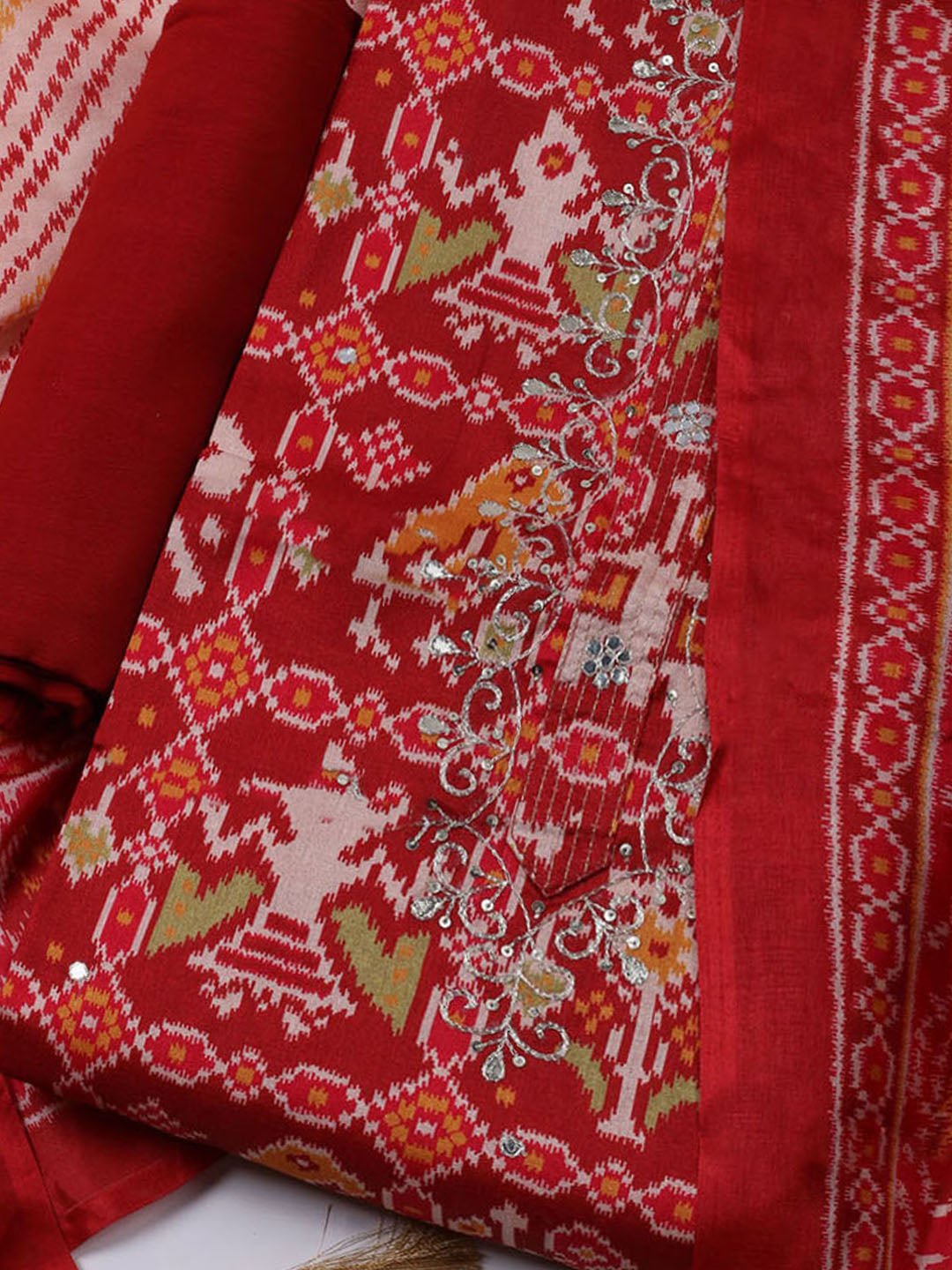 Printed Chanderi Unstitched Suit With Dupatta