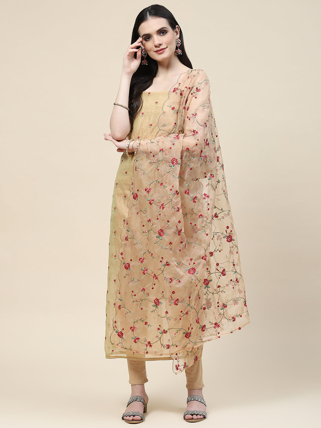 Booti Embroidered Chanderi Unstitched Suit Piece With Dupatta