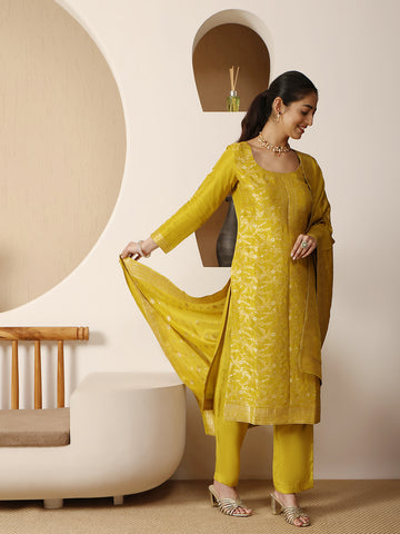 Woven Chanderi Unstitched Suit With Dupatta