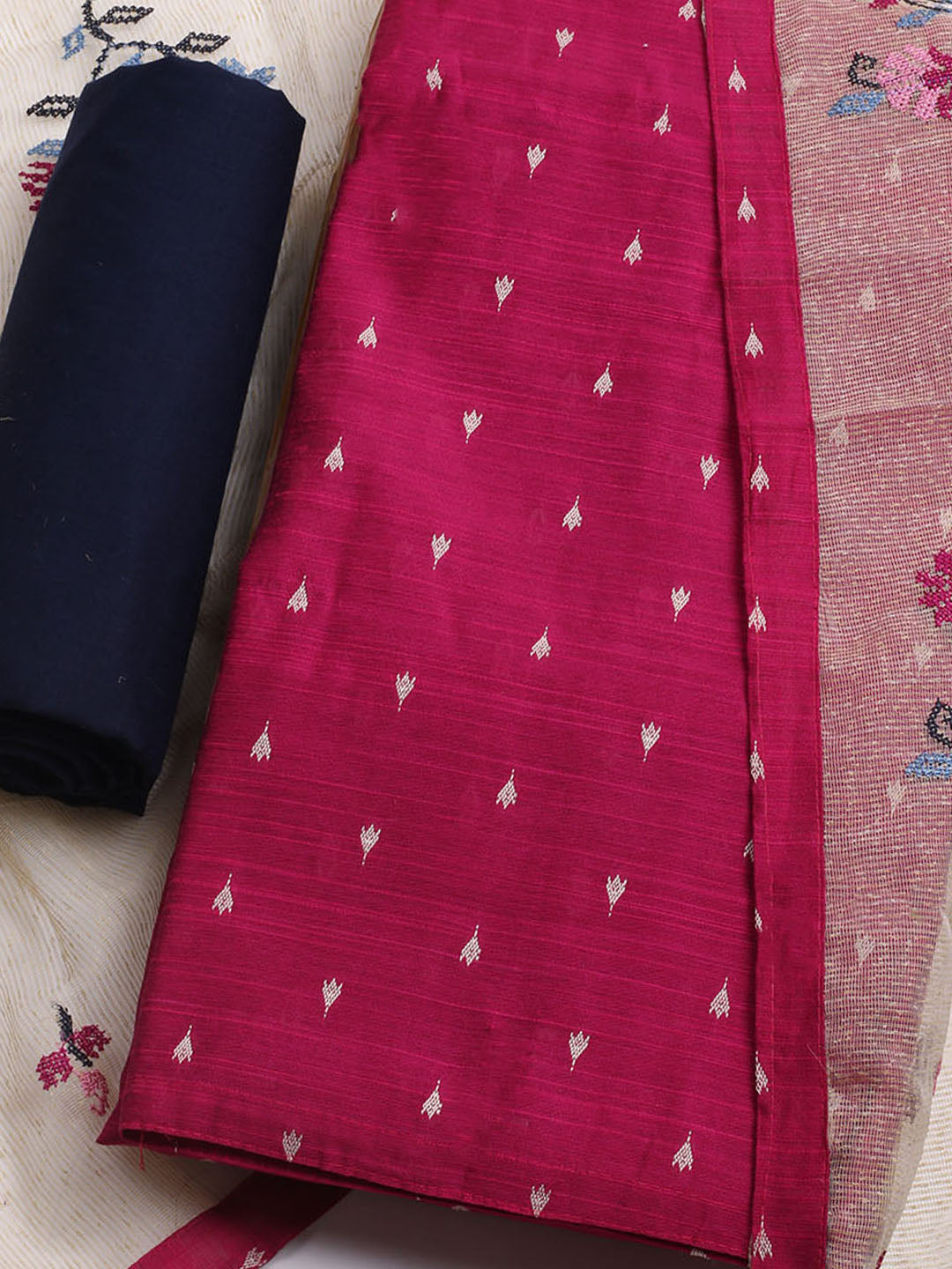 Woven Design Chanderi Unstitched Kurta With Pant &amp; Dupatta
