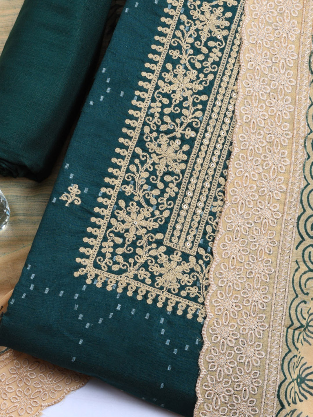 Embroidered Cotton Blend Unstitched Suit With Pant &amp; Dupatta