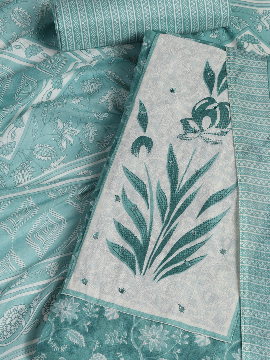 Neck Embroidered Cotton Blend Unstitched Suit With Dupatta