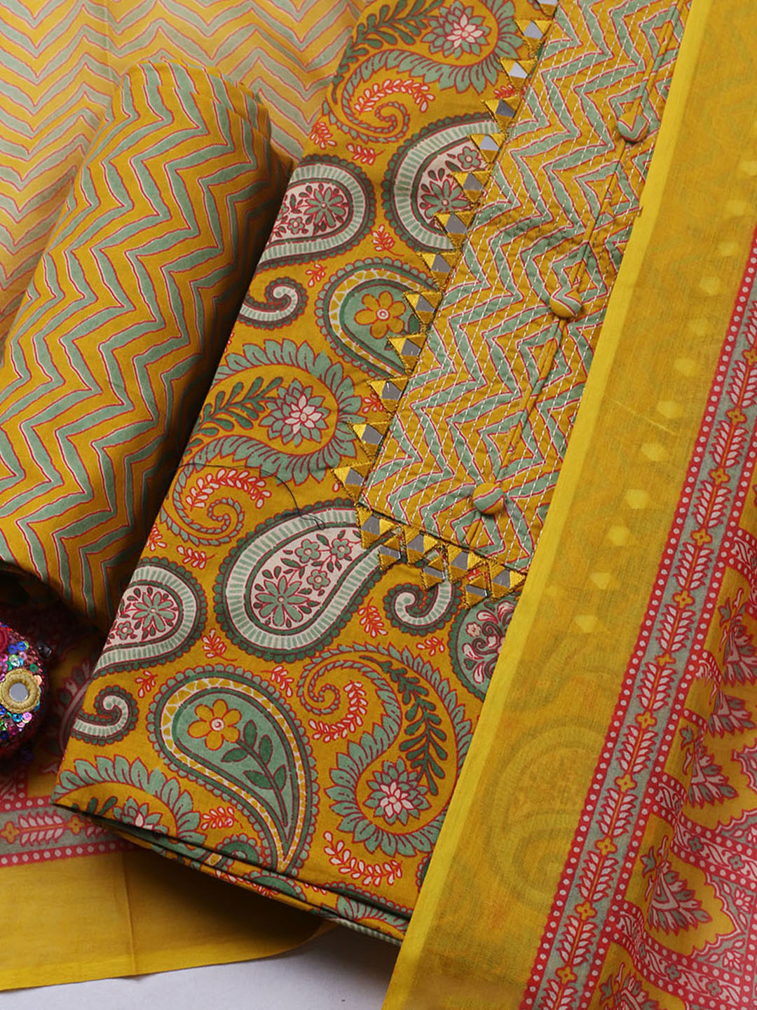 Embroidered Cotton Blend Unstitched Suit With Pant &amp; Dupatta