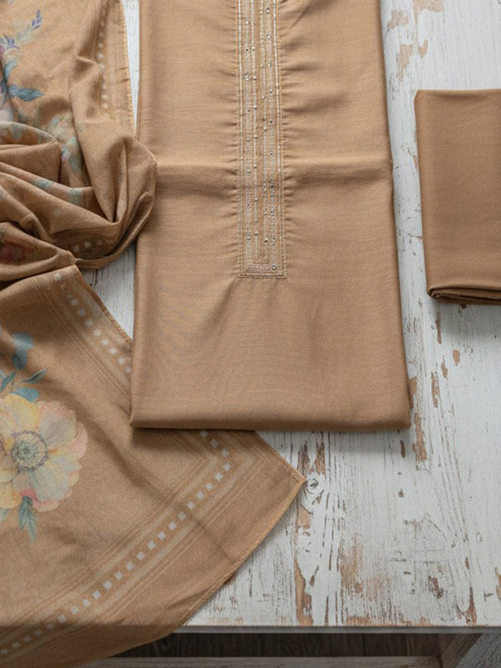 Printed Cotton Blend Unstitched Suit With Pant &amp; Dupatta