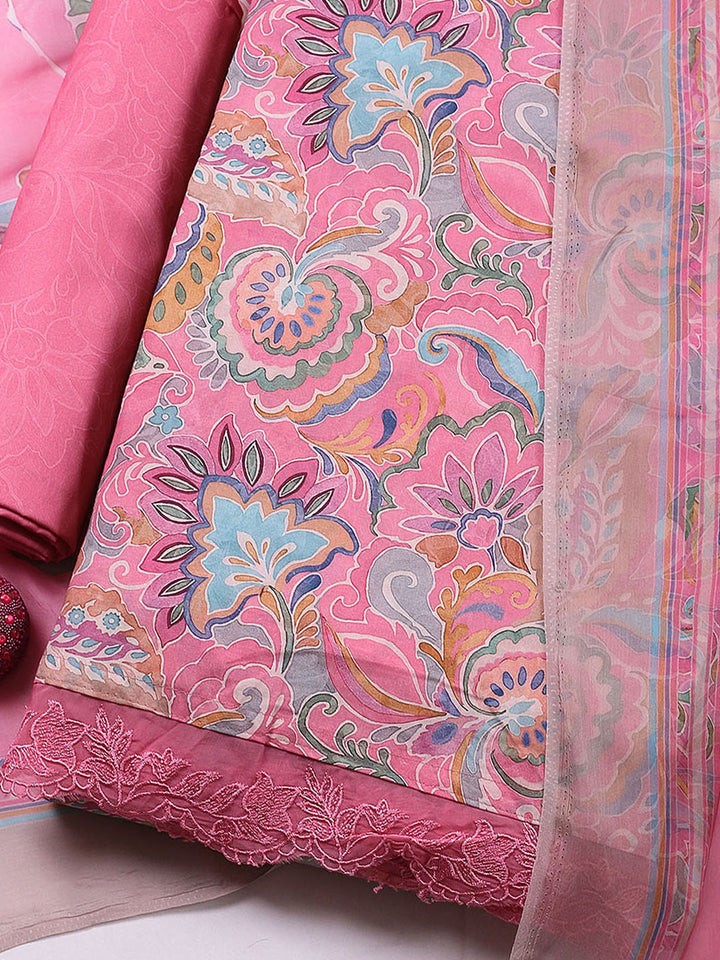 Embroidered Cotton Blend Unstitched Suit With Pant &amp; Dupatta
