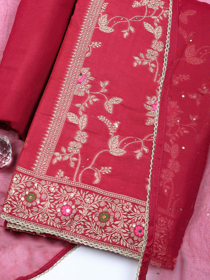 Woven Design Chanderi Unstitched Suit With Pant &amp; Dupatta