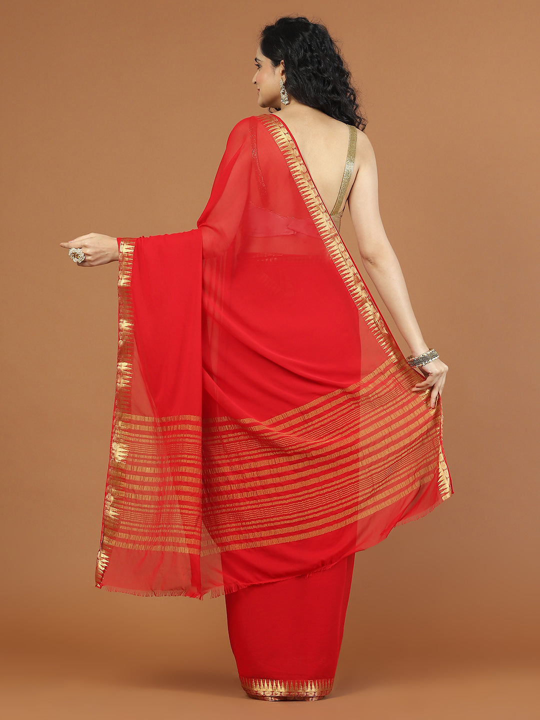 Zari Border Booti Chiffon Woven Saree