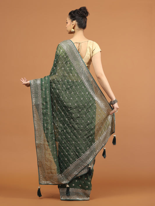 Sequence Embroidery Tissue Saree