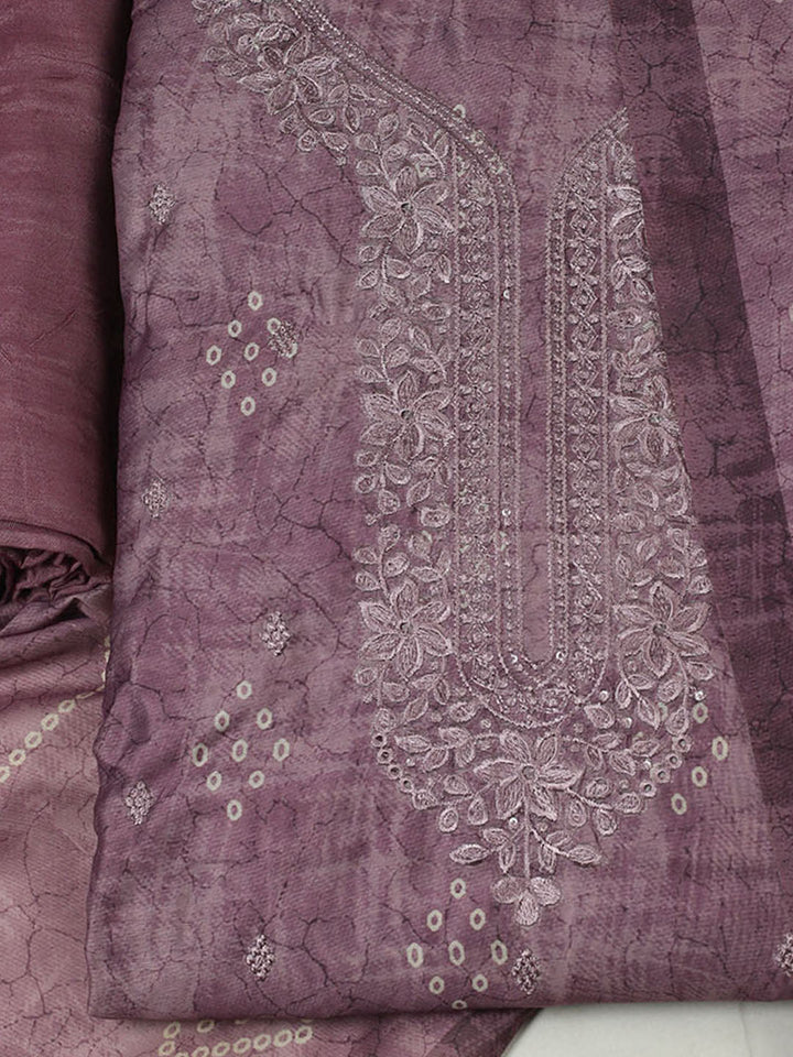 Printed Chanderi Unstitched Suit With Pant &amp; Dupatta