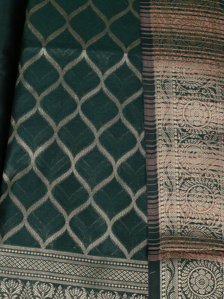 Woven Design Chanderi Unstitched Suit With Pant &amp; Dupatta