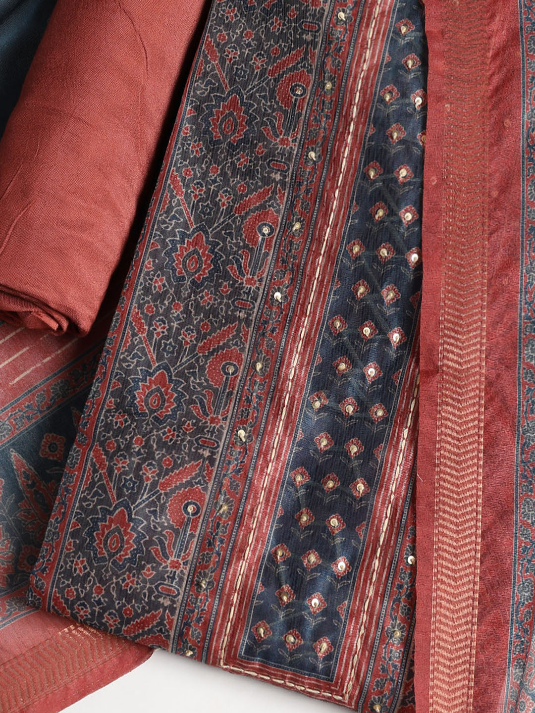 Neck Embroidered Chanderi Unstitched Suit With Dupatta