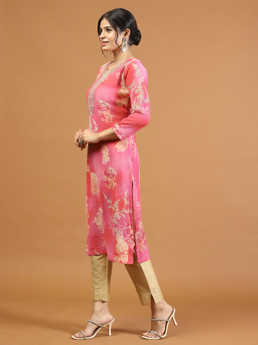 Neck Embroidery Chiffon Kurta