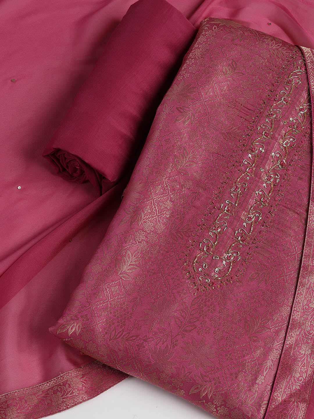 Zari Jaal Art Silk Unstitched Suit With Dupatta