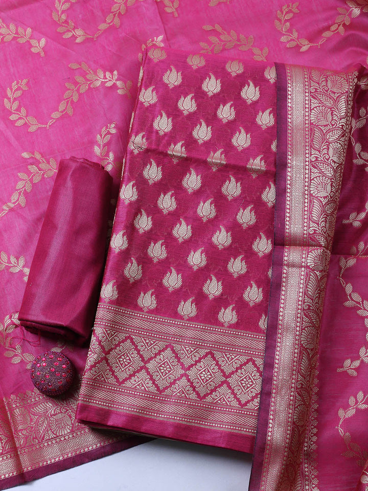Banarasi Chanderi Unstitched Suit With Pant &amp; Dupatta