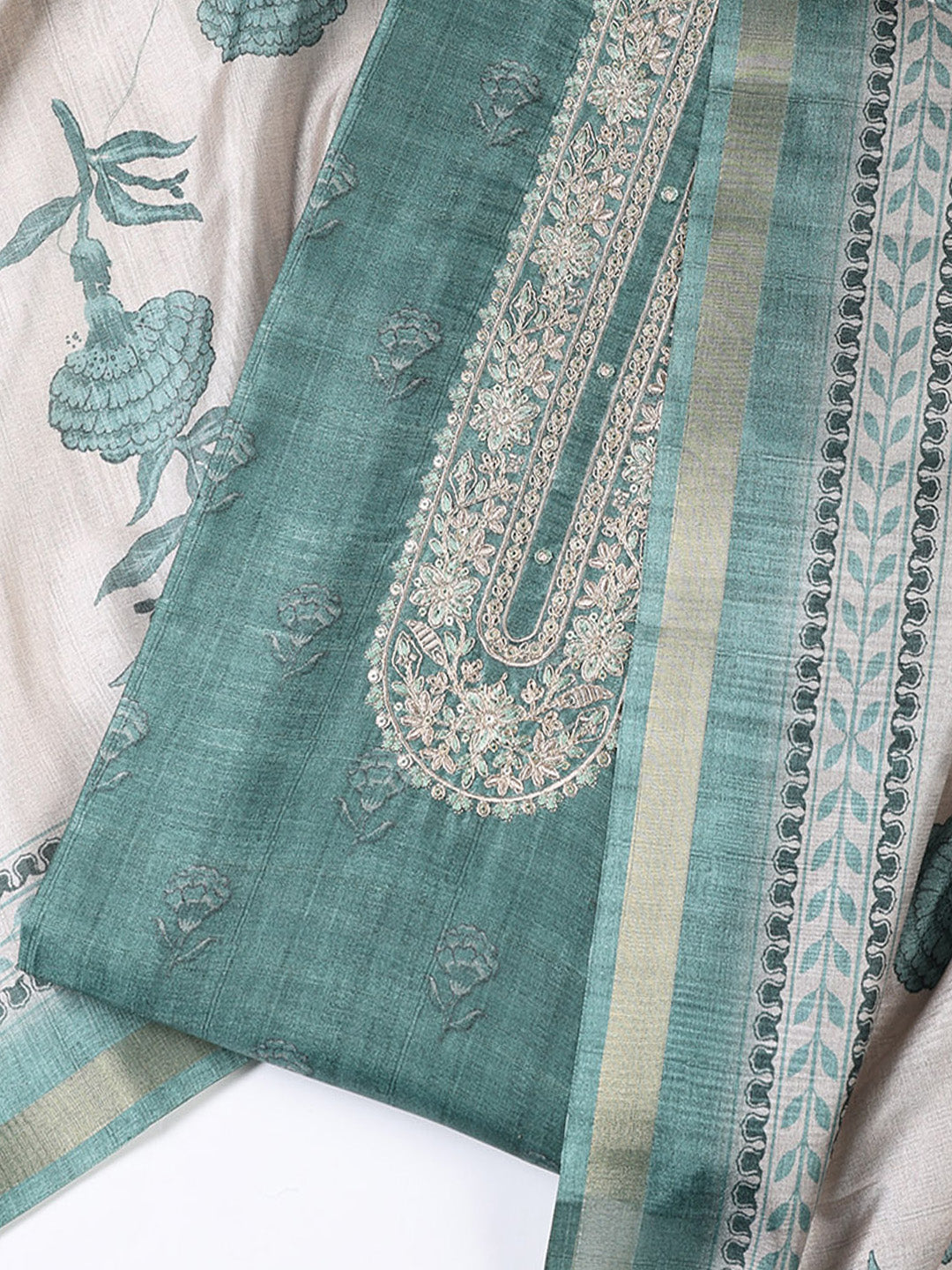 Printed Chanderi Unstitched Suit With Dupatta