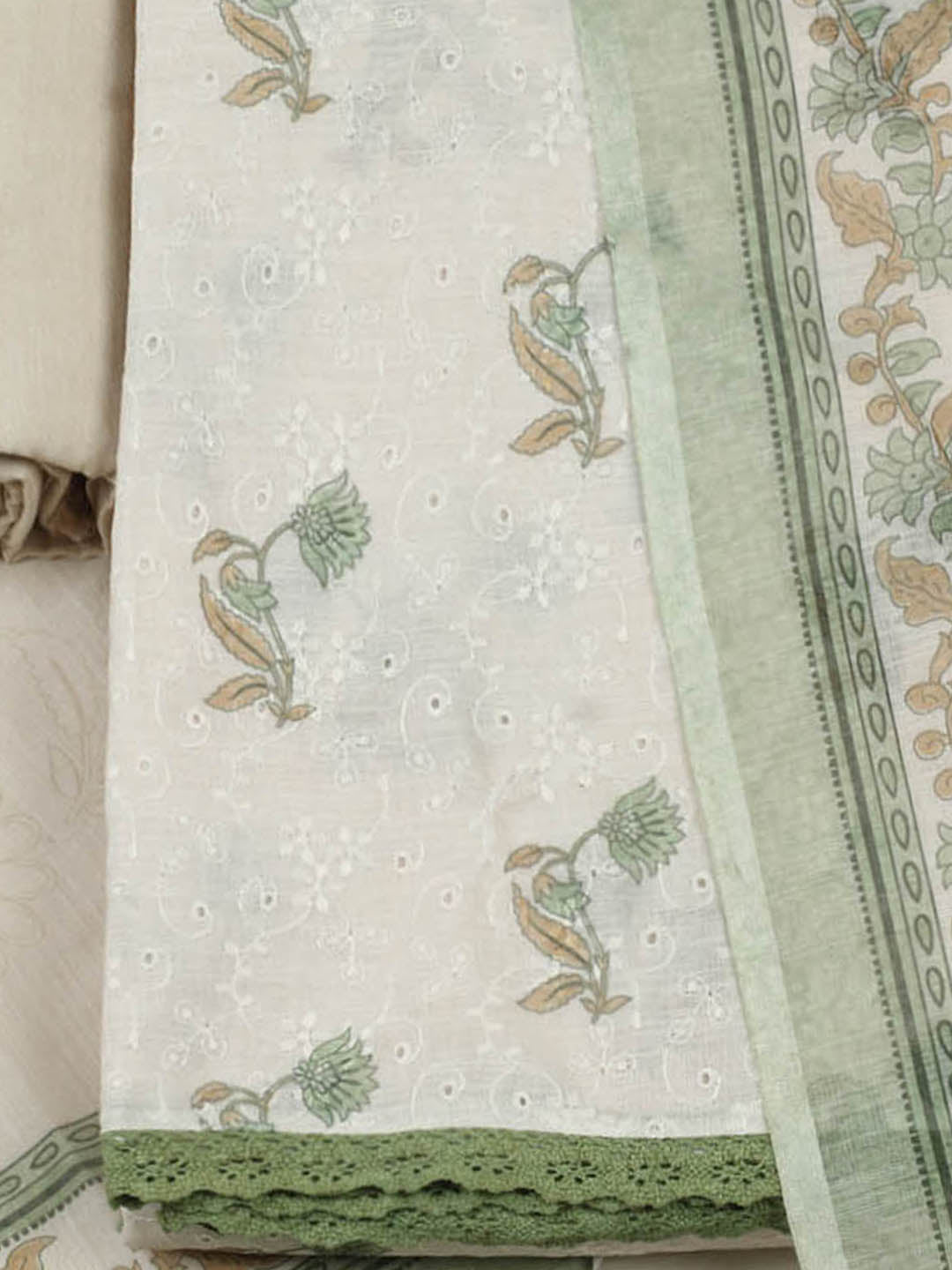 Embroidered Cotton Blend Unstitched Suit With Pant &amp; Dupatta