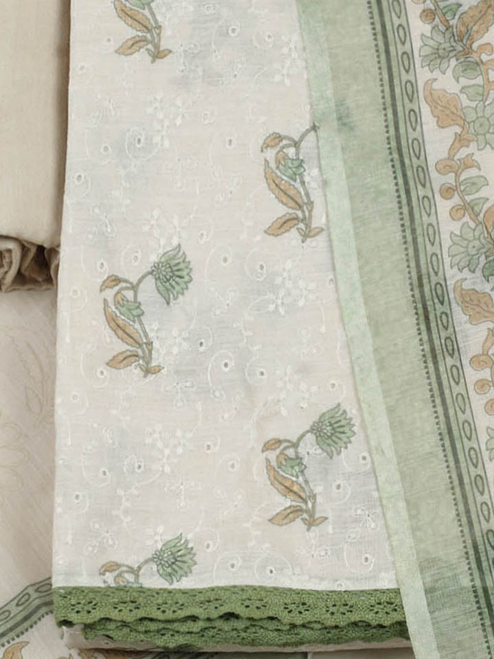 Embroidered Cotton Blend Unstitched Suit With Pant &amp; Dupatta