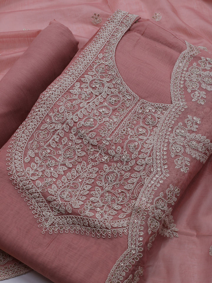 Neck Embroidered Chanderi Unstitched Suit With Dupatta