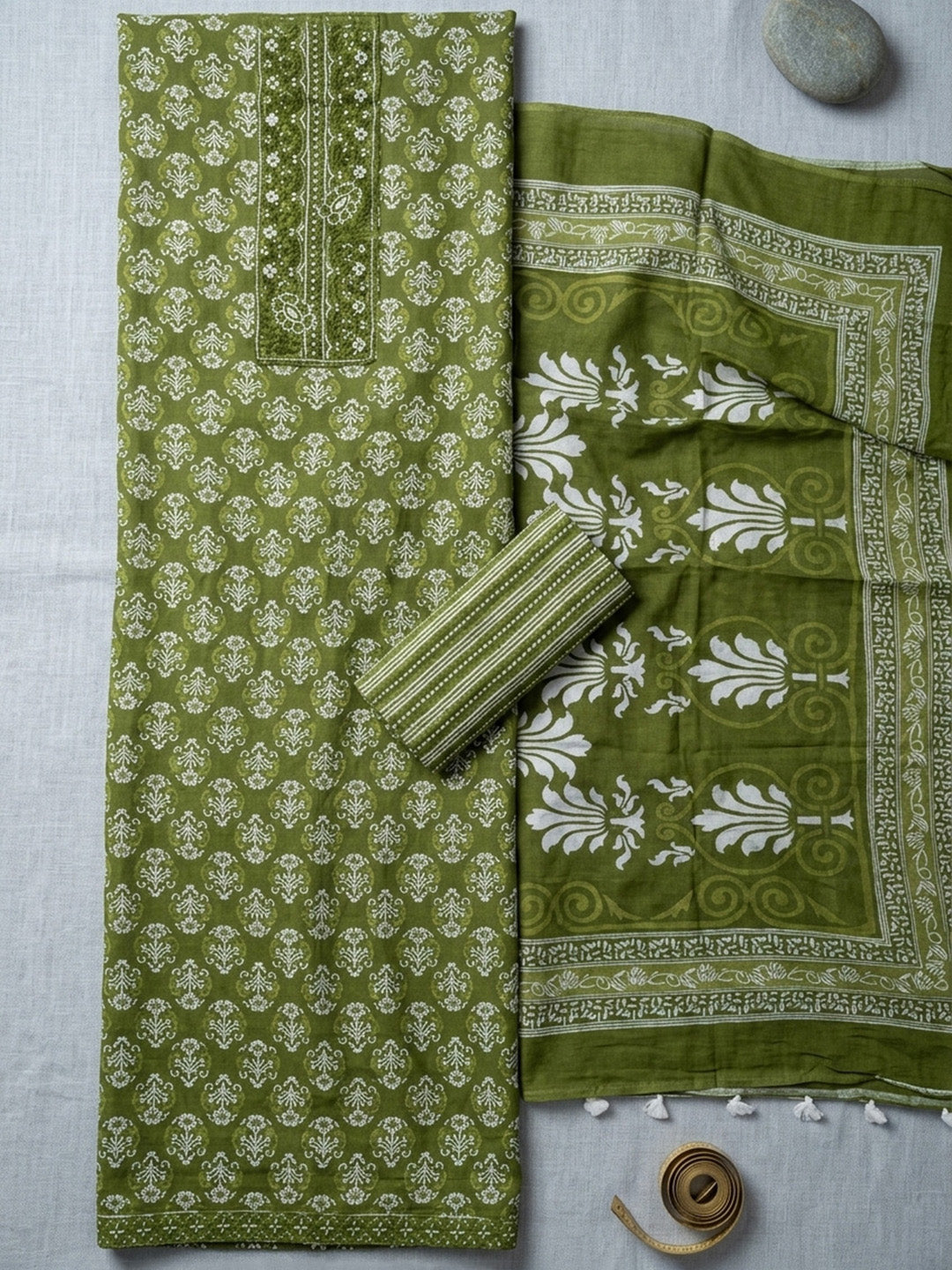 Embroidered Cotton Blend Unstitched Suit With Pant &amp; Dupatta