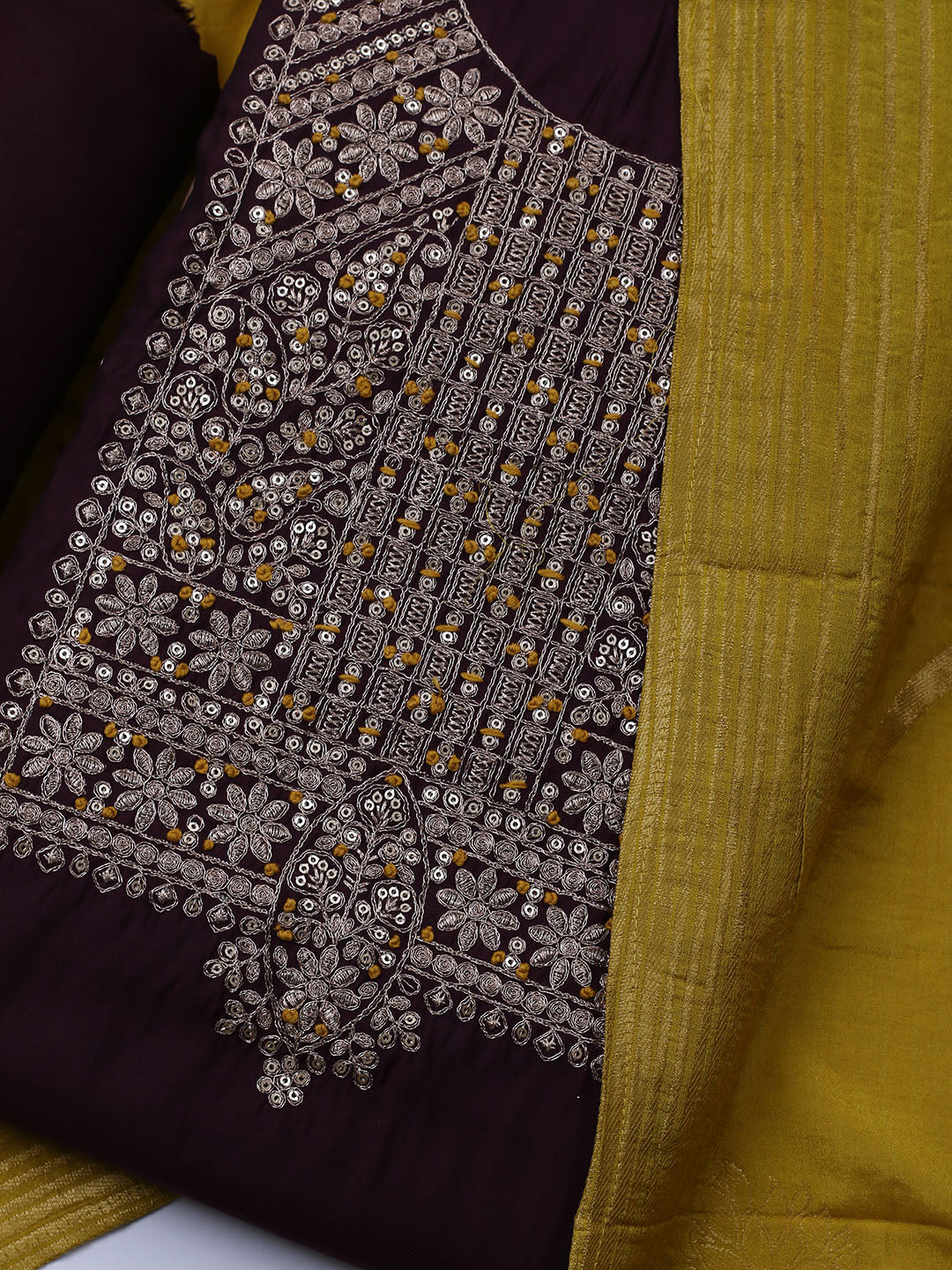 Neck Embroidered Chanderi Unstitched Suit With Dupatta
