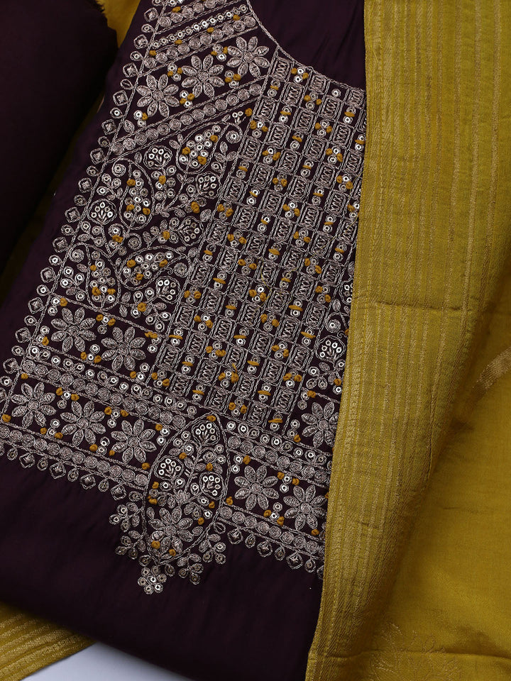 Neck Embroidered Chanderi Unstitched Suit With Dupatta