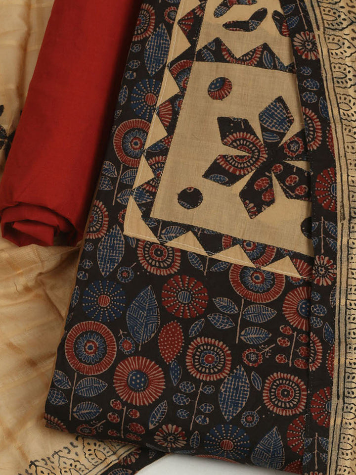Printed Cotton Unstitched Suits Printed Suit With Pant &amp; Dupatta