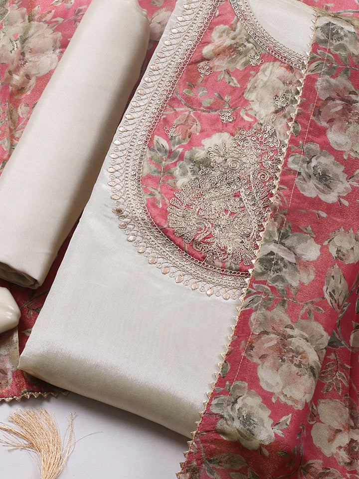 Embroidered Tissue Unstitched Suit With Pant &amp; Dupatta
