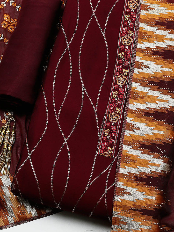 Embroidered Georgette Unstitched Suit With Pant &amp; Dupatta