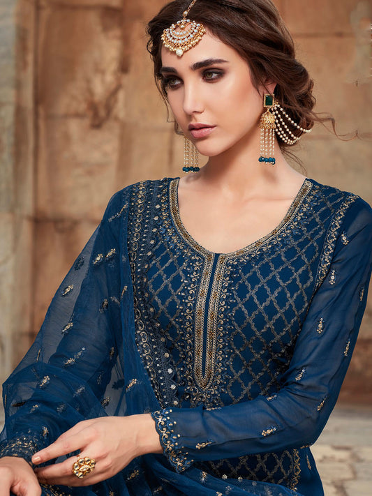 Embroidered Zari Work Semi Stitched Suit