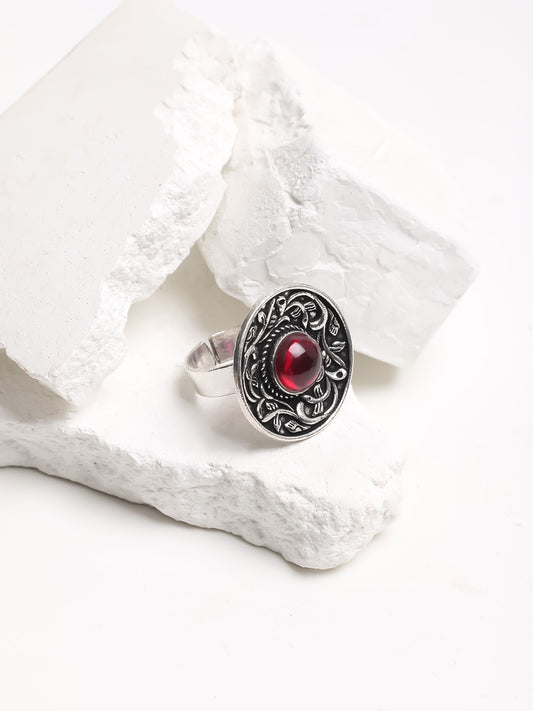 Pink Stone Oxidized Adjustable Ring