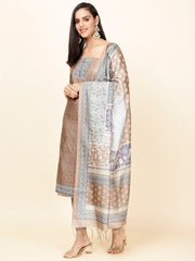 Printed Chanderi Unstitched Suit Piece With Dupatta