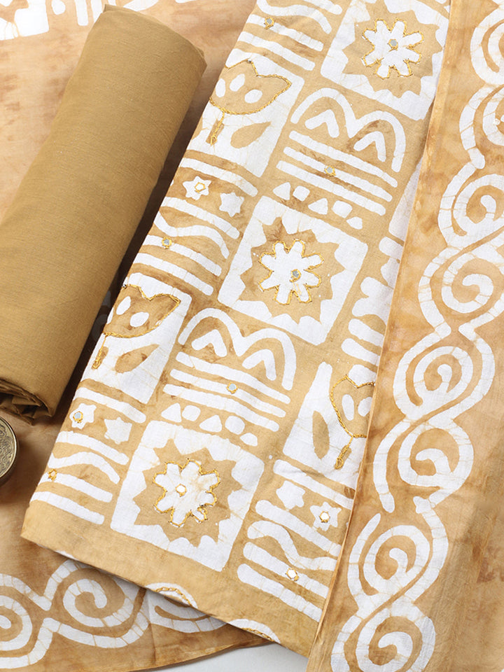 Printed Cotton Blend Unstitched Suit With Pant &amp; Dupatta