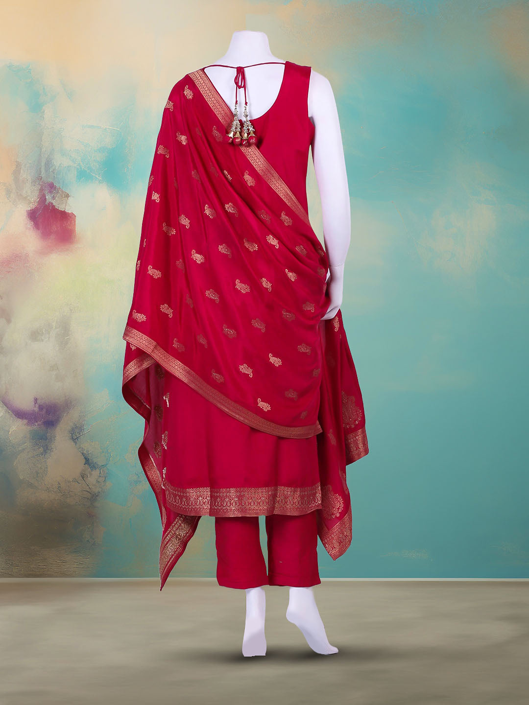 Embroidered Banarasi Suit With Pant &amp; Dupatta