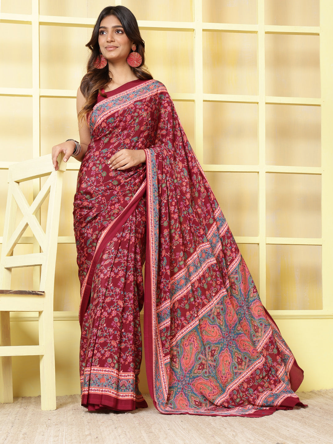 Floral Printed Crepe Saree