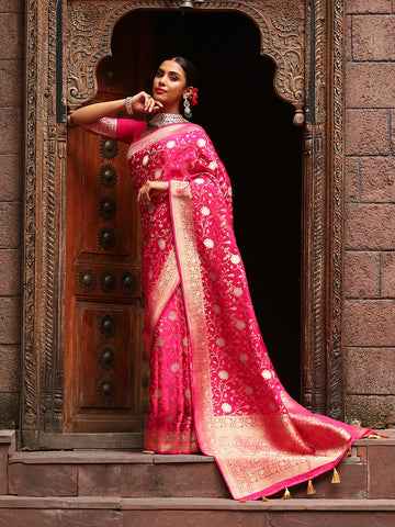 Zari Jaal Satin Woven Saree