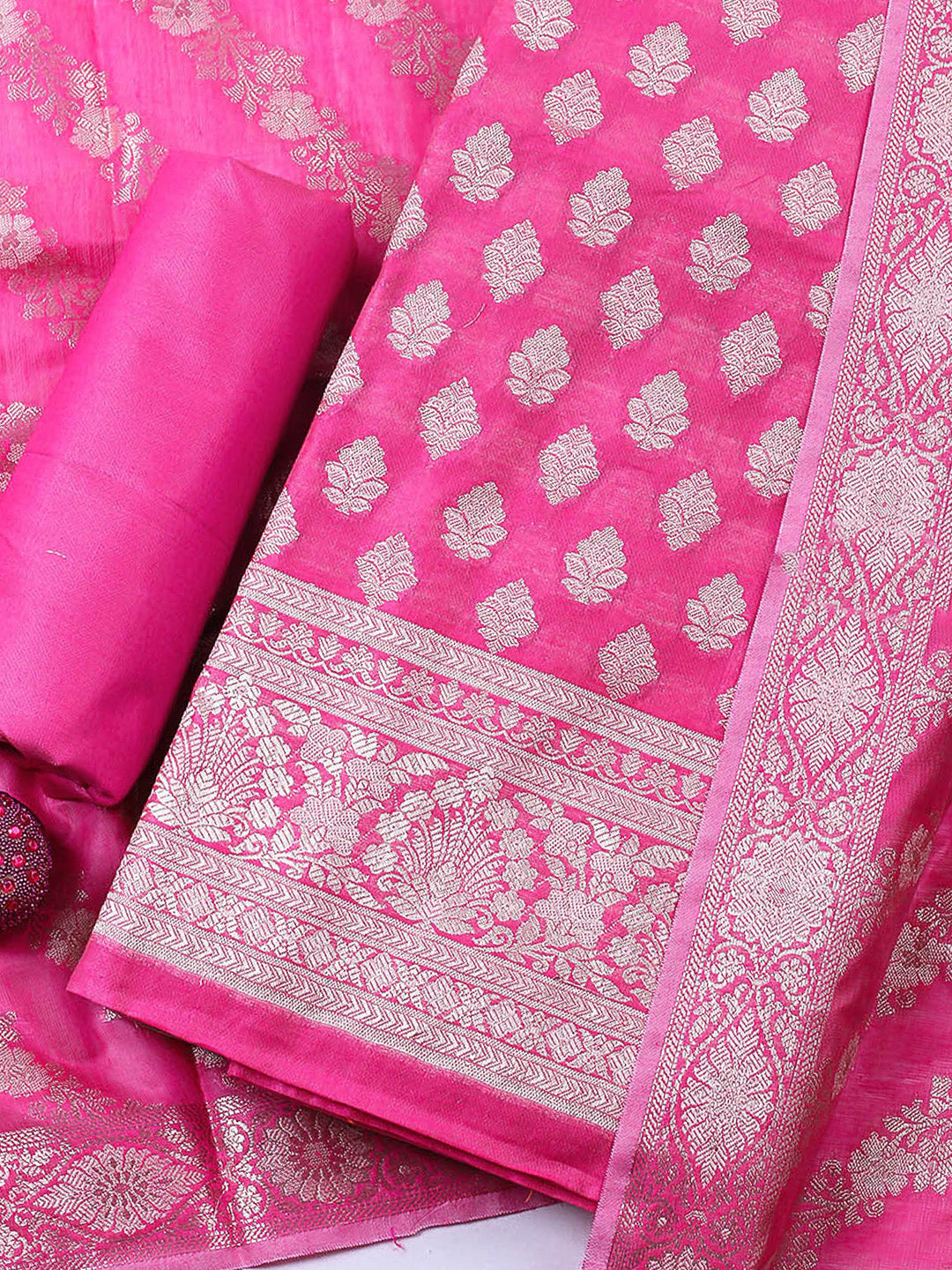 Woven Design Chanderi Unstitched Suit With Pant &amp; Dupatta