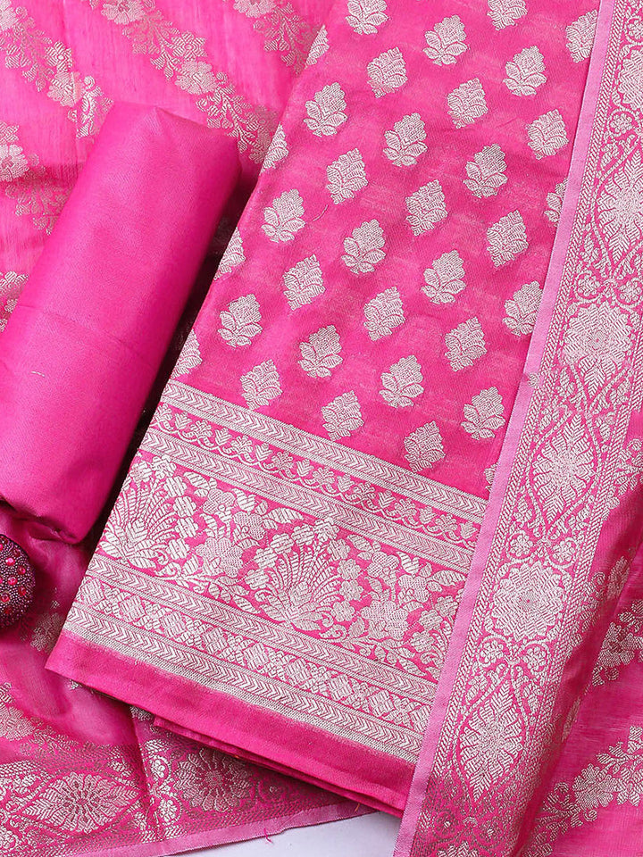 Woven Design Chanderi Unstitched Suit With Pant &amp; Dupatta