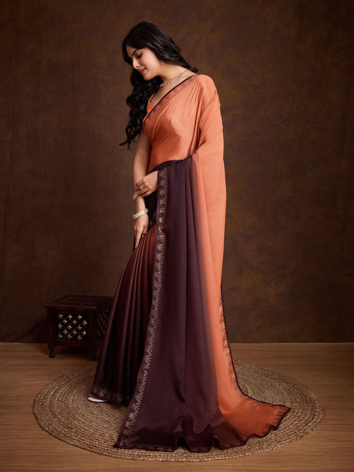 Stone Work Border Chinon Saree