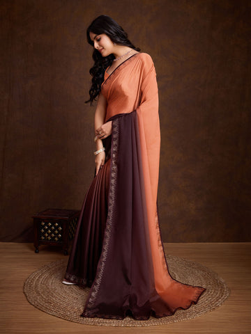 Stone Work Border Chinon Saree