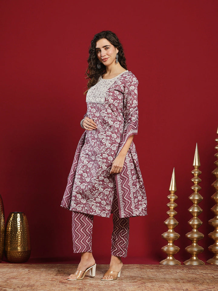 Printed Cotton Kurta With Pant &amp; Dupatta