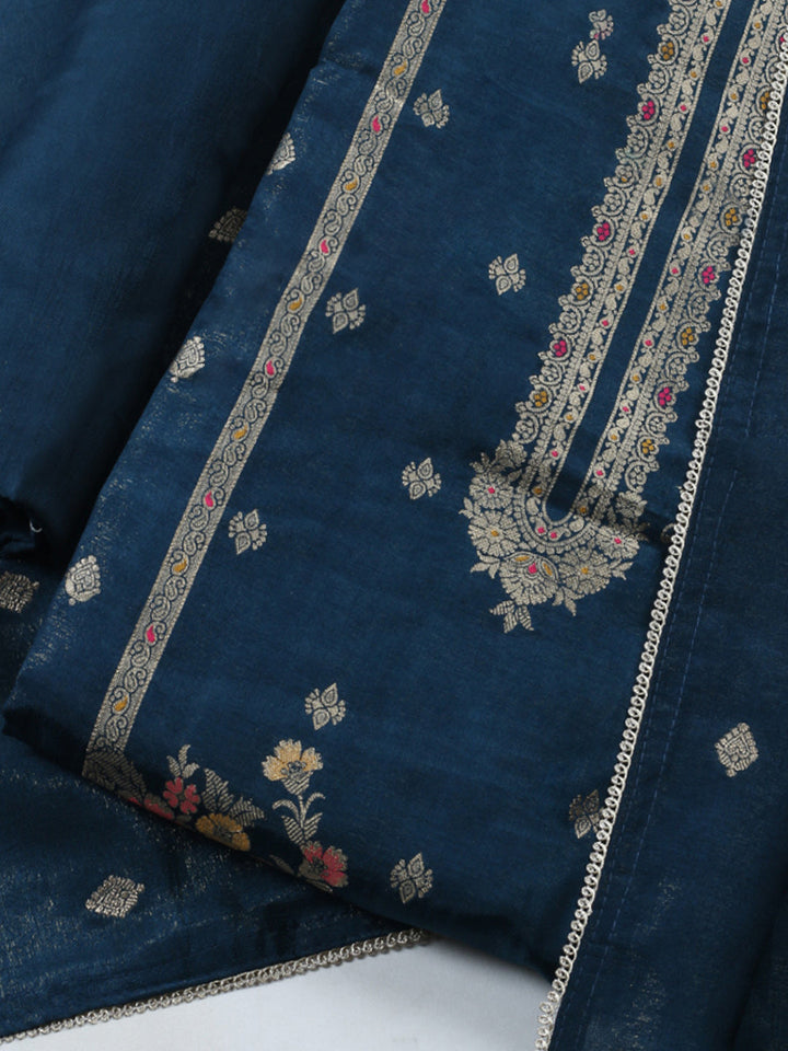 Woven Design Chanderi Unstitched Suit With Pant &amp; Dupatta