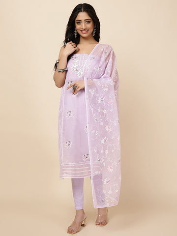 Neck Embroidered Cotton Blend Unstitched Suit With Dupatt