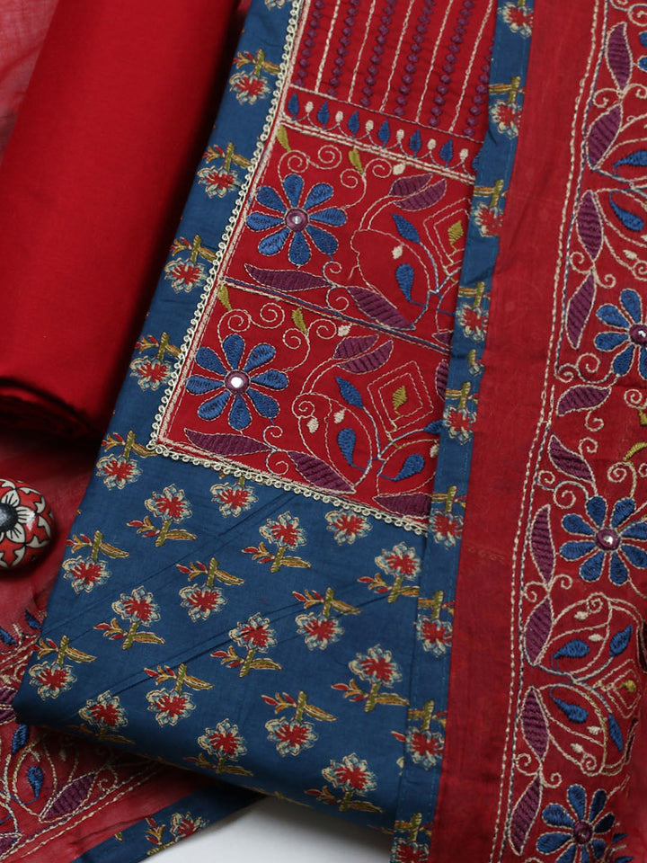 Embroidered Cotton Blend Unstitched Suit With Pant &amp; Dupatta