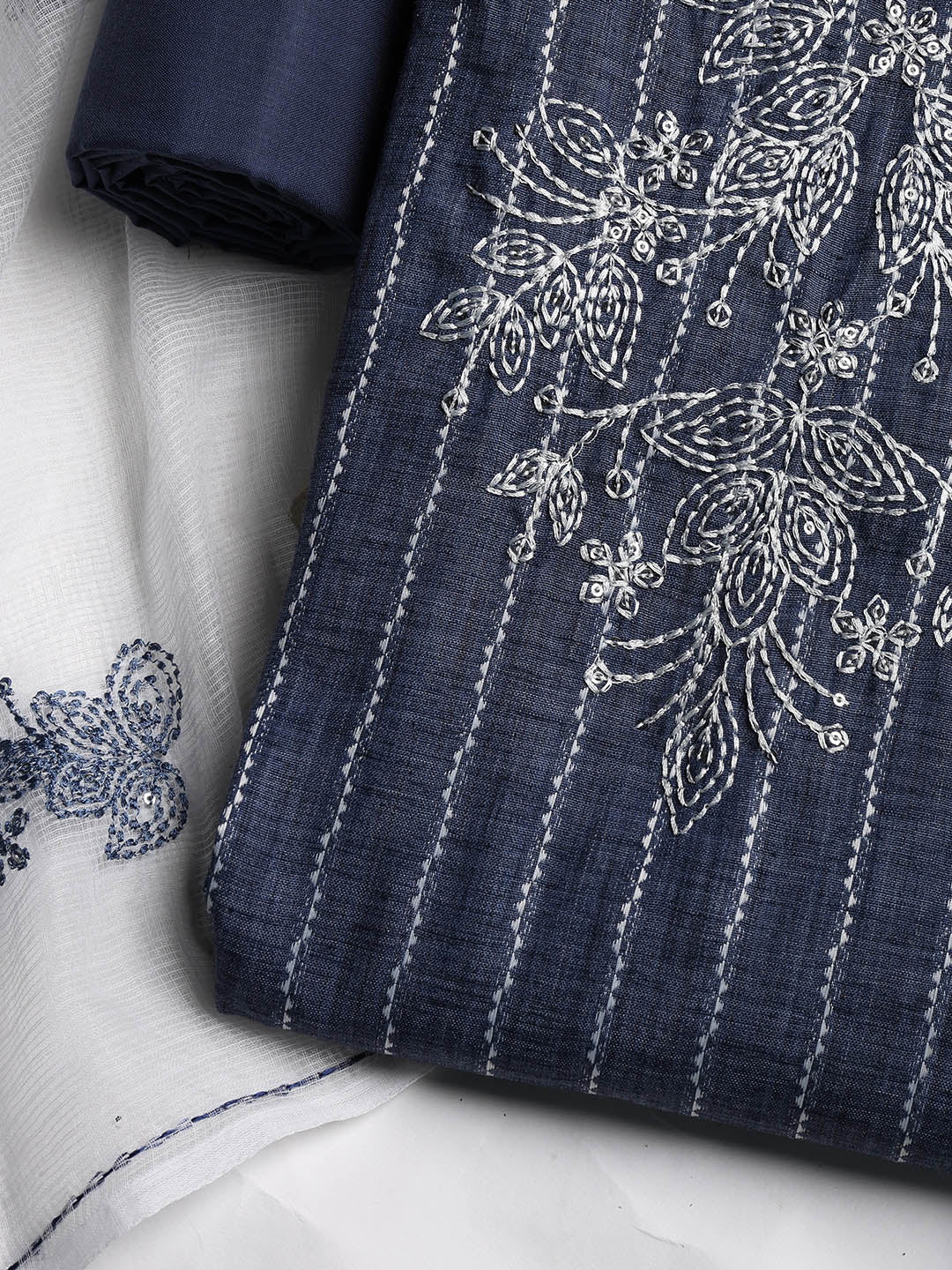 Neck Embroidered Cotton Blend Unstitched Suit With Dupatta