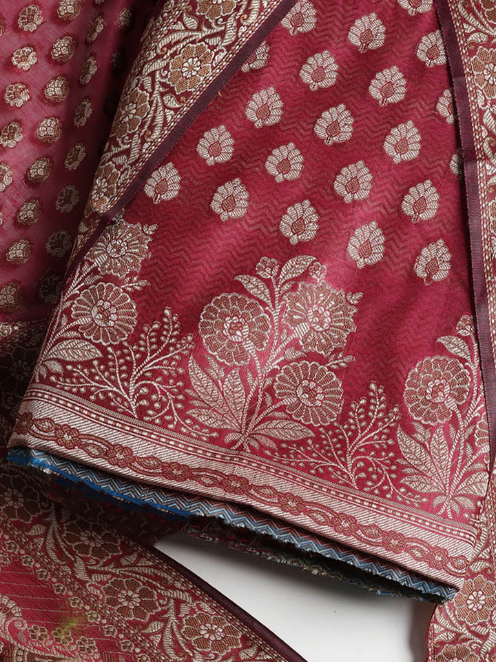 Woven Banarasi Chanderi Unstitched Suit With Dupatta