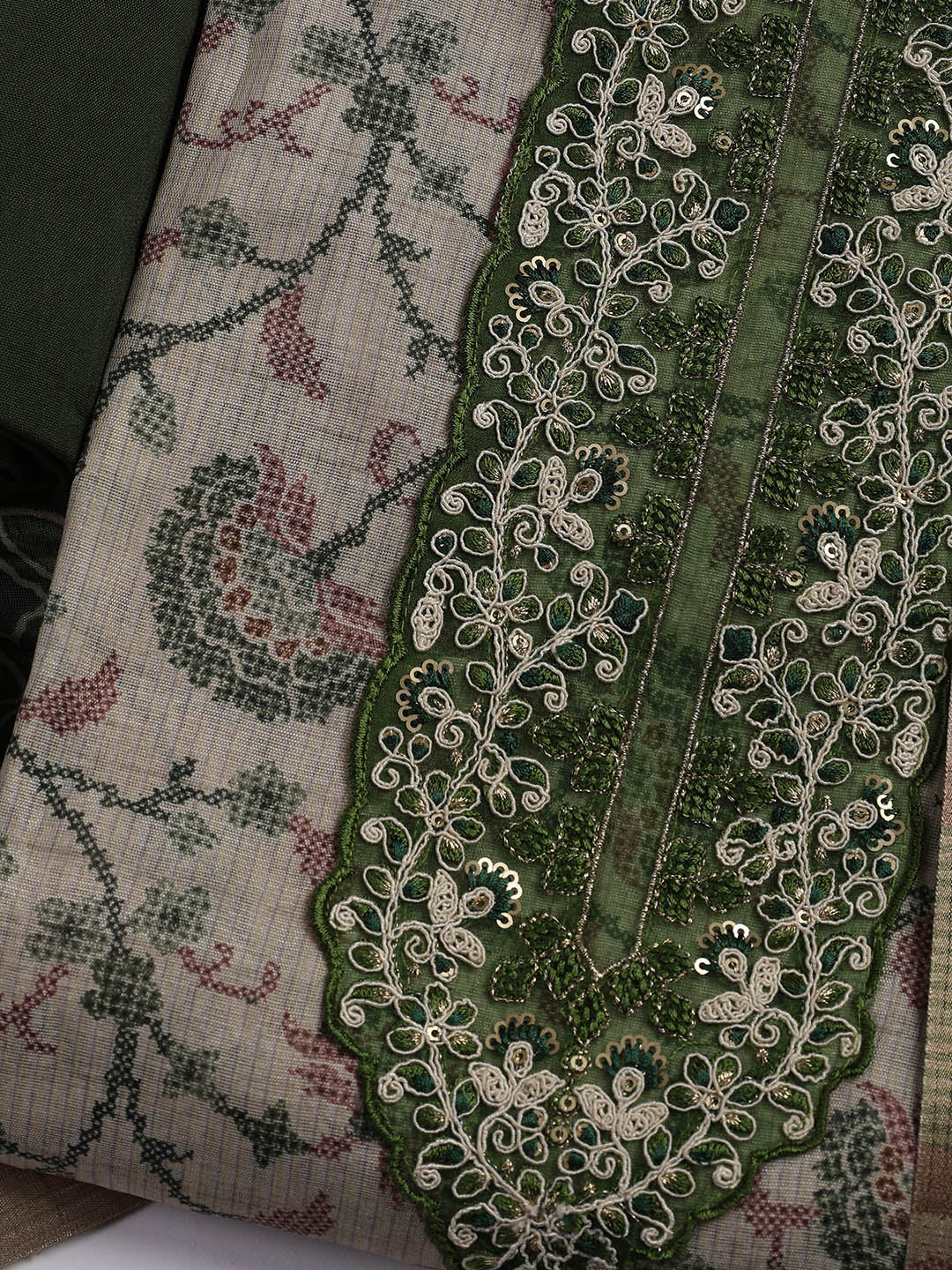 Embroidered Chanderi Unstitched Suit Piece With Dupatta