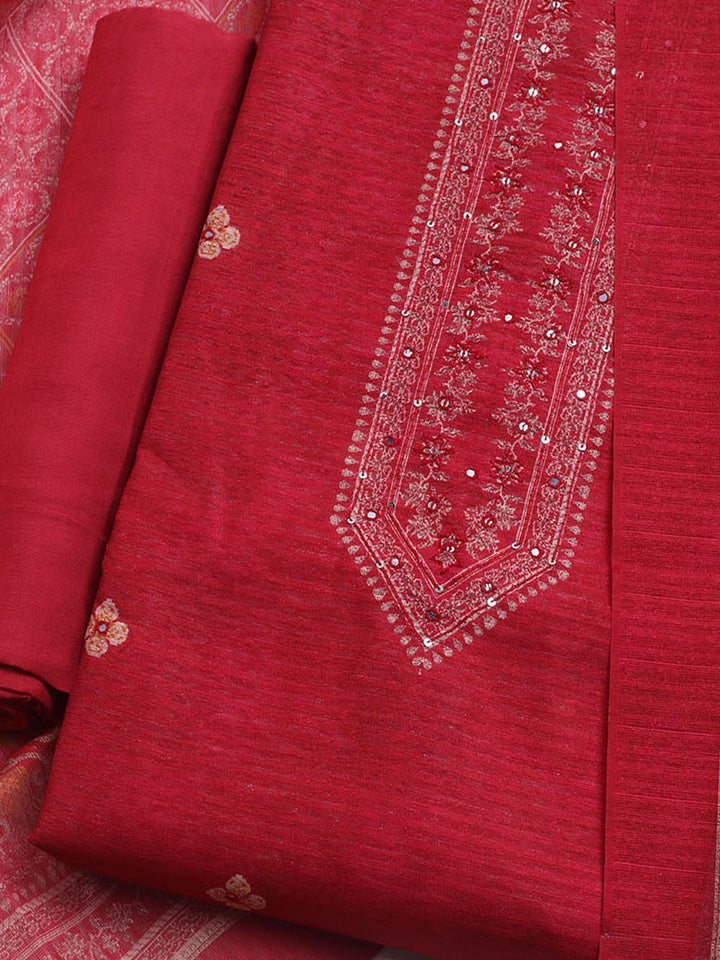 Embroidered Chanderi Unstitched Suit With Dupatta