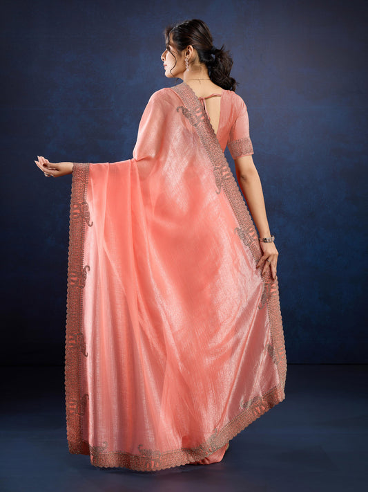 Stone Embroidery Chinon Saree