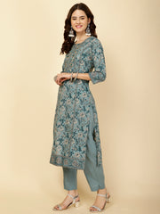 Floral Printed Cotton Straight Kurta With Pants