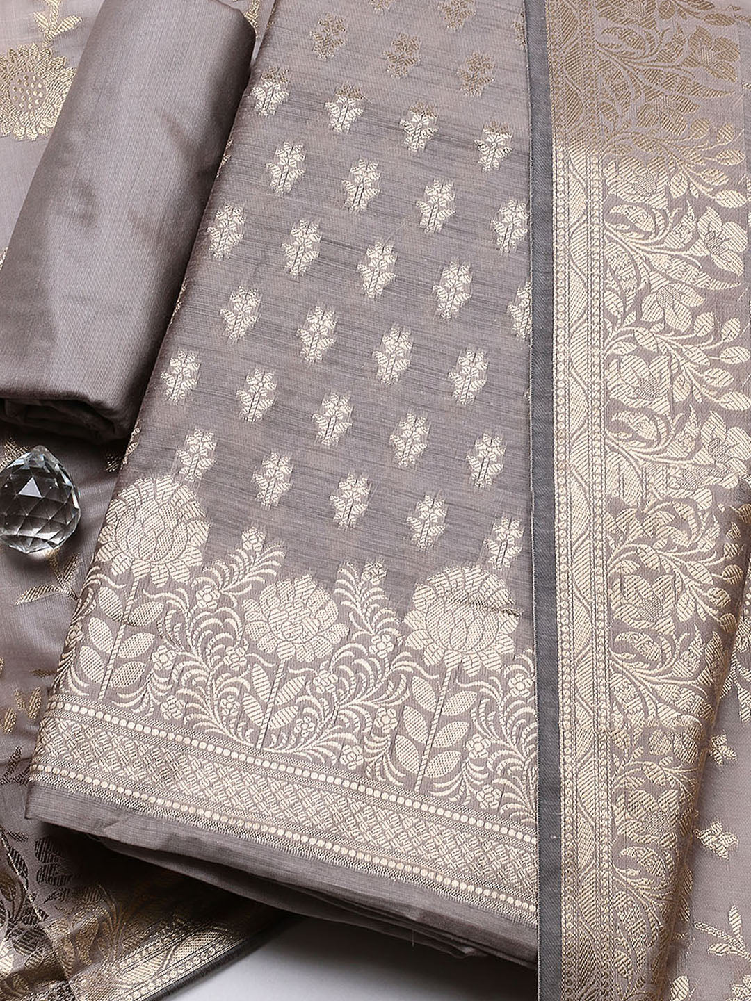 Woven Design Chanderi Unstitched Suit With Pant &amp; Dupatta